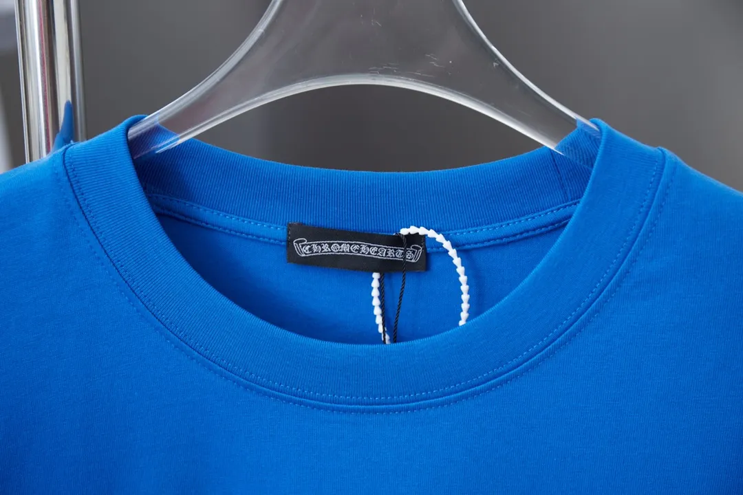 🅿️210 Ch*ome Hearte CH 25SS early spring new model, silicone printed hot diamond short sleeves, light luxury, essential item for daily commuting for men and women, correct version, welcome to compare, detailed features · 320g 100% pure cotton double yarn jersey fabric · Custom dyed in the same vat, special thickened 32 count double strand 1X1 thread · Digital direct printing cross✝️➕Imported Australian matte pearlescent diamonds➕Three-dimensional silicone heart pattern · Double-needle stitching across seams · Original main mark washed tag brand moisture-proof paper packaging Color: Black/White/Blue/Rose Size: S/M/L/XL